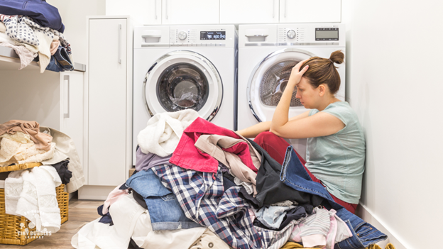 Lady With Pile Of Laundry